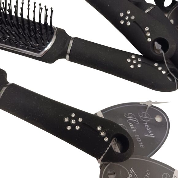 Pro Salon Flat Hair Brush TEASE STYLING Black RHINESTONES Handle Fancy 7" Hairdo - Picture 7 of 10